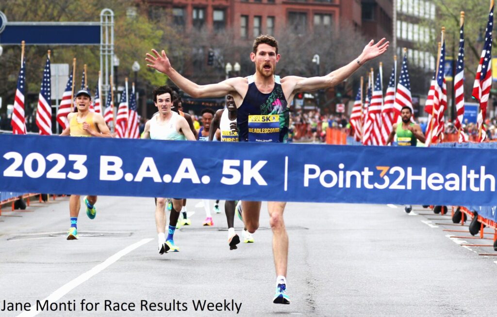 Beadlescomb BAA 5K Arms Raised Winning 15 Apr 2023 Jane Monti With Credit